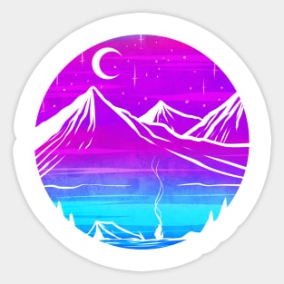 Mountain Silhouette In The Moonlight While Camping Sticker